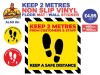 Keep 2 Metres Footprint  Floor Mat Sticker Yellow Warning Stripes