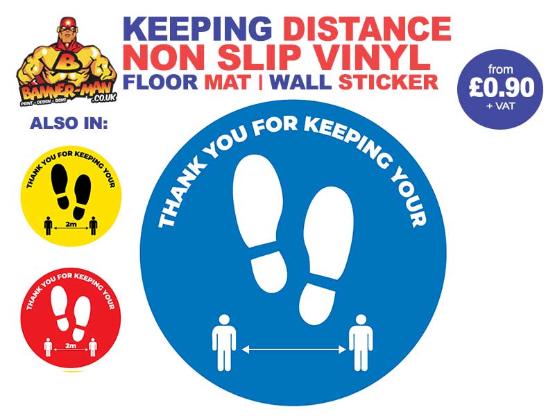 Keeping Distance Footprint  Floor Mat Sticker Blue