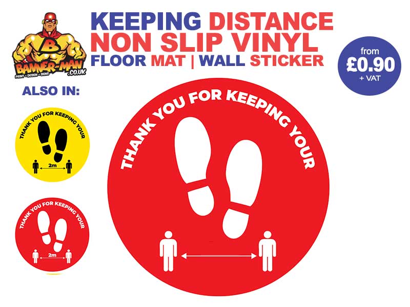 Keeping Distance Footprint  Floor Mat Sticker Red